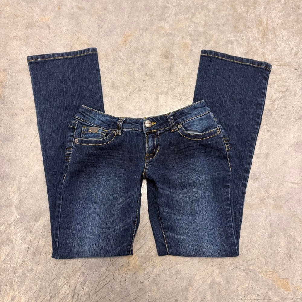 Sawary Y2K Low Rise Bootcut Jeans Dark Wash Contrast Stitch Flare Denim 27x30